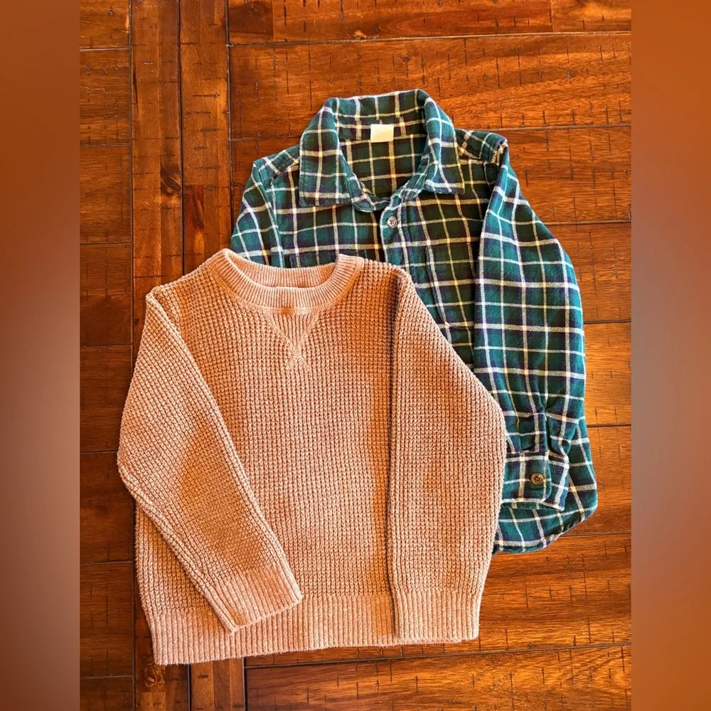 Baby Gap 4T Lot - Cute Crewneck Shaker Sweater, Soft Plaid Flannel -